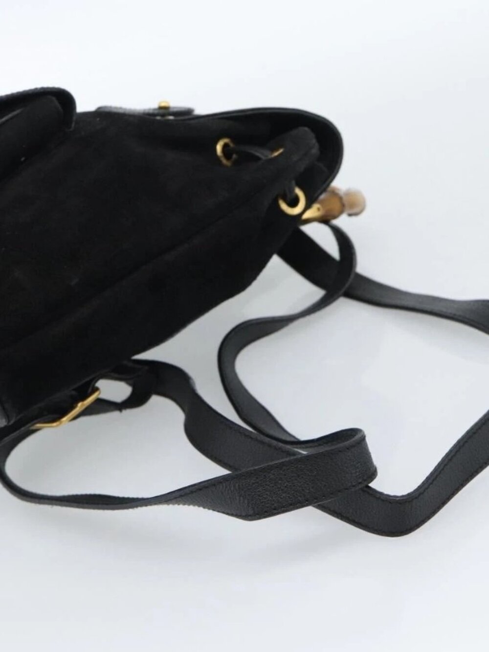 GUCCI Bamboo Backpack Suede Black Gold 003 1956 0030 Auth gh2084A - Picture 9 of 15